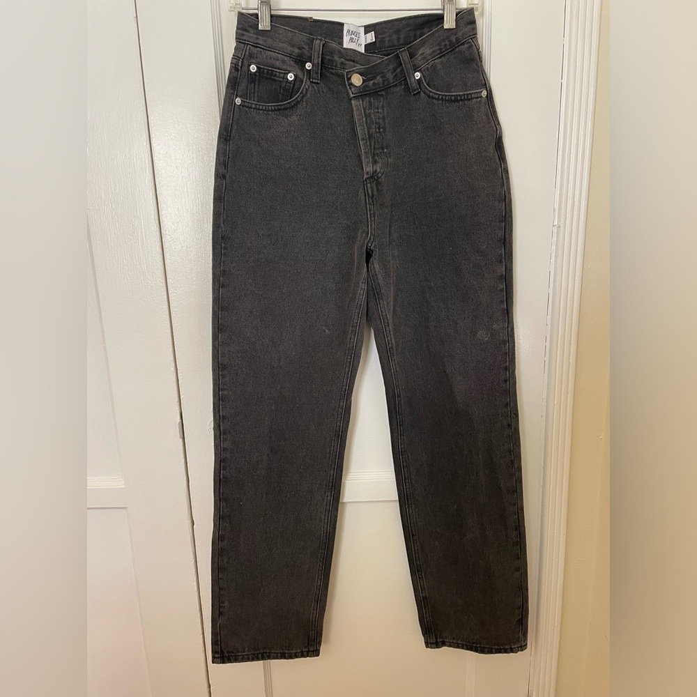 Princess Polly Holly Asymmetric Straight Leg Jean Black Denim